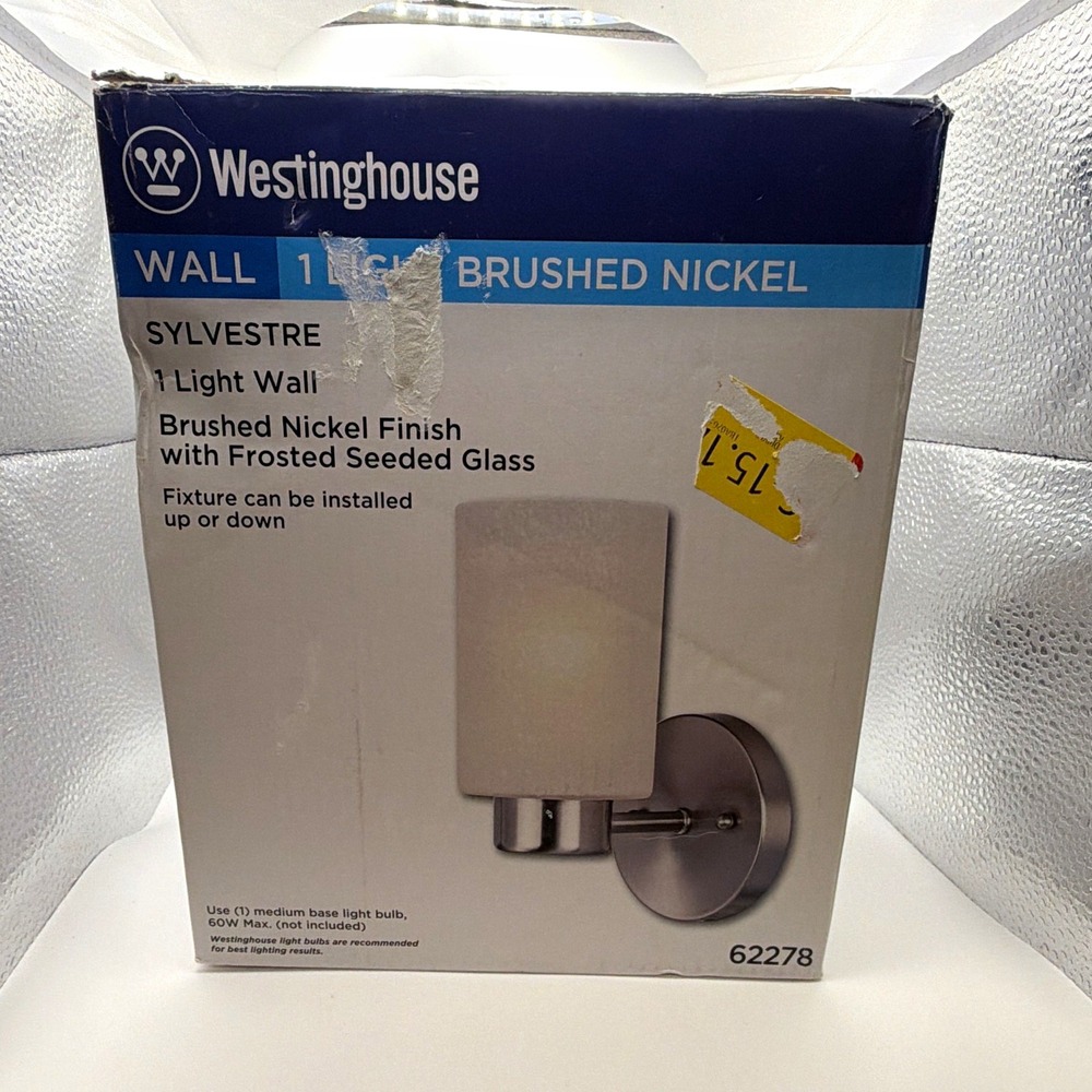 Westinghouse Sylvestre 1-Light Wall Sconce Brushed Nickel Frosted Seeded 62278